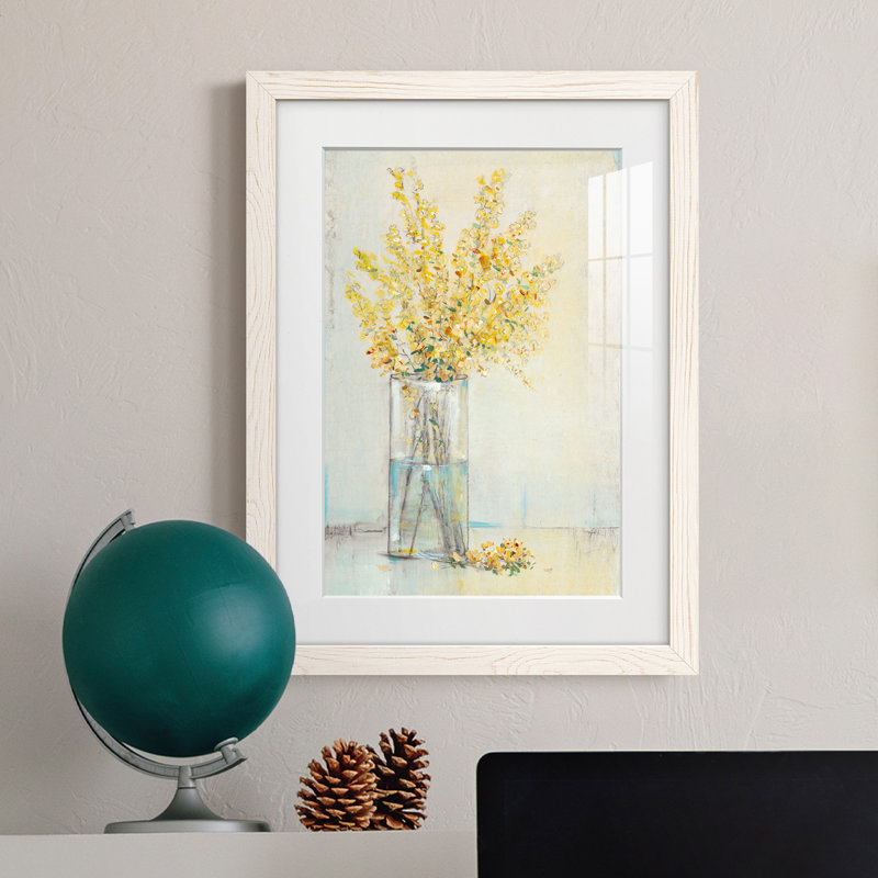 " Yellow Spray In Vase II " Painting Print, White Framed, 32" H x 23" W x 1" D