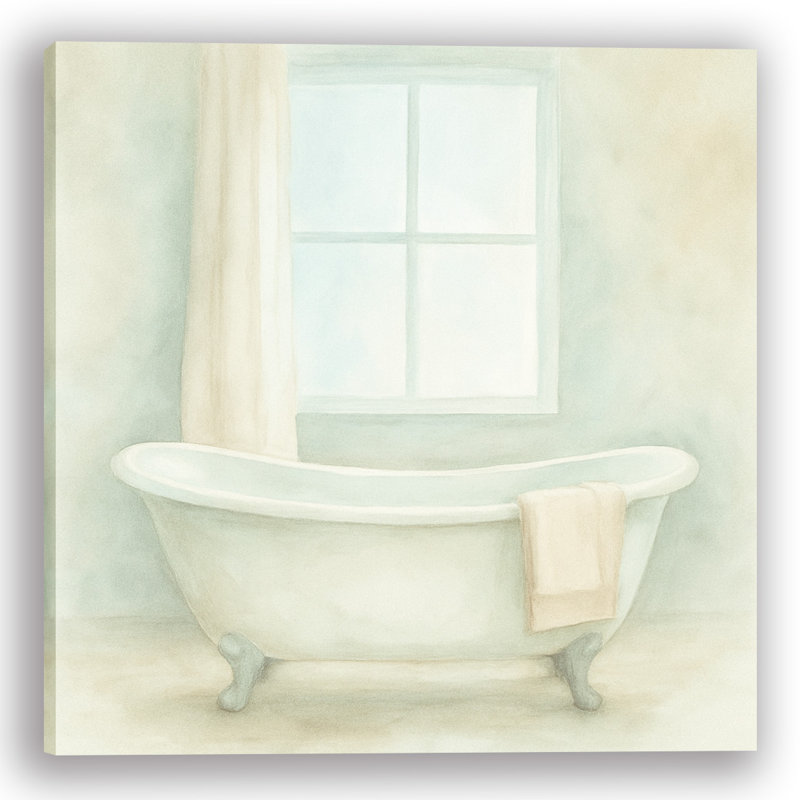 «Tranquil Morning - Minimalist Tub Scene», art mural, H 40 po x l 40 po