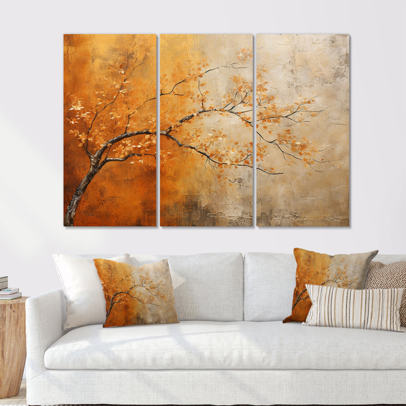 «Golden Autumn Forest Harmony II», ensemble d'art mural forêt, Toile tendue, H 40 po x l 60 po x P 1 po