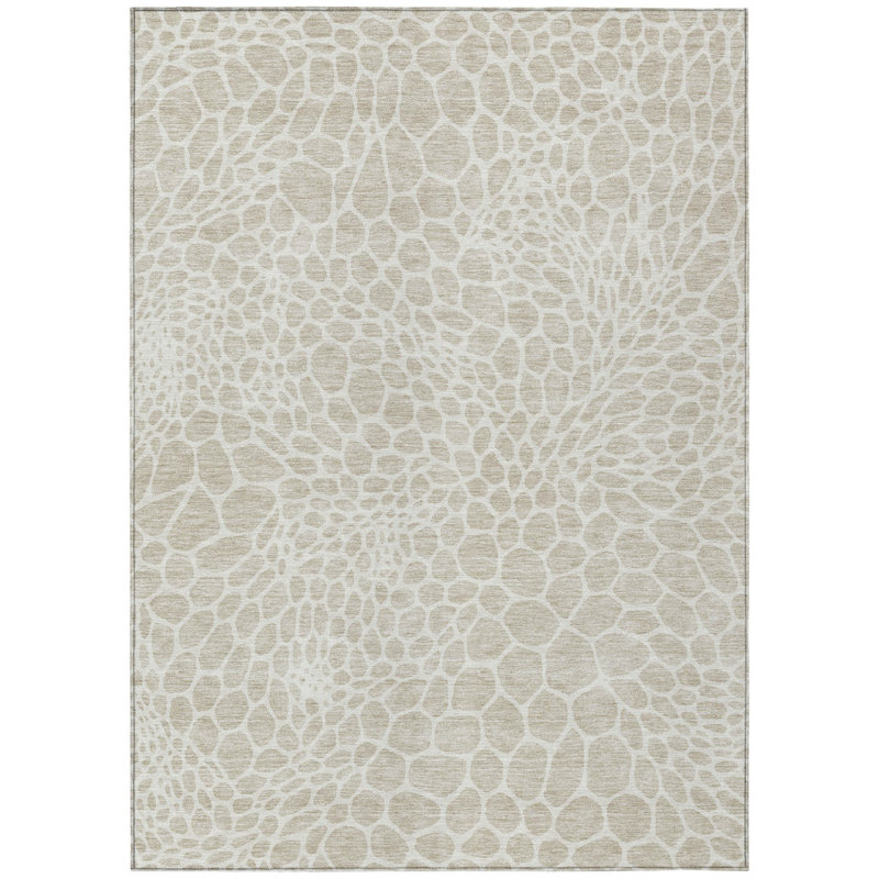 Tapis intérieur / extérieur lavable beige et ivoire HomeRoots 5 pi x 8 pi