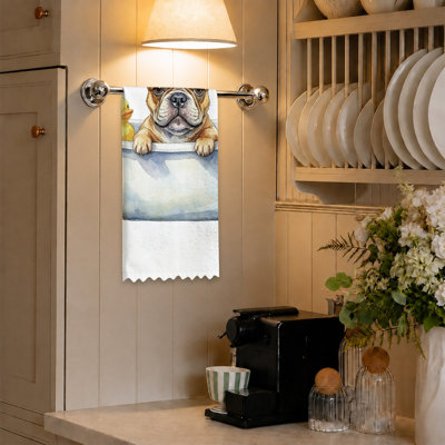  Serviettes de cuisine en microfibre, linges à vaisselle réutilisables absorbants, décoration résistante à la décoloration, bain de bouledogue français brun de 16 po x 24 po