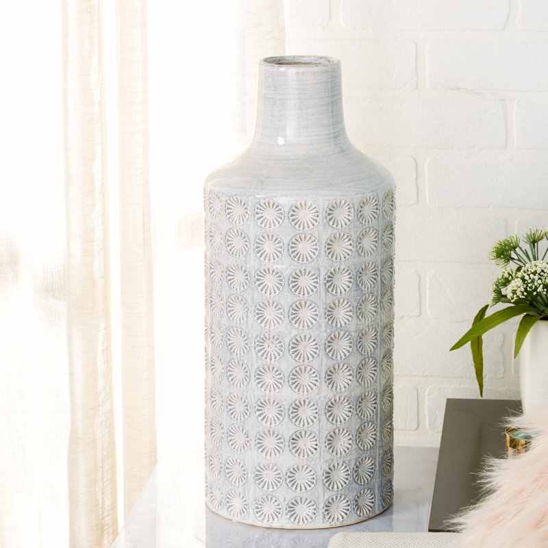 Vase de table rond en céramique, H 18,25 po x l 7,70 po x P 7,70 po