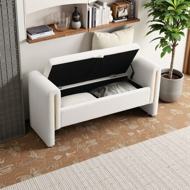 Banc moderne avec accoudoirs et rangement, repose-pieds rembourré confortable pour le salon et la chambre à coucher