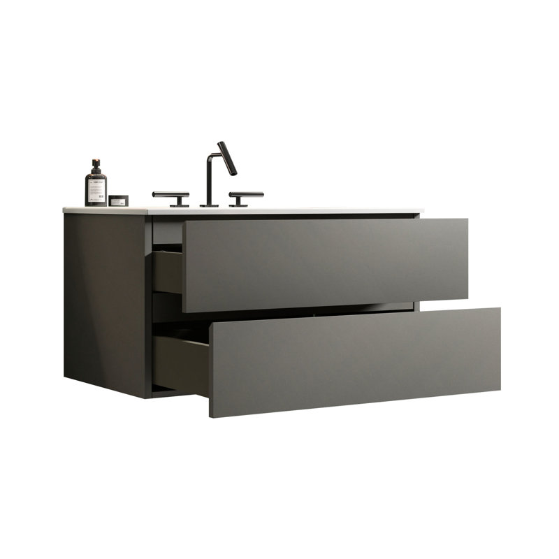 Mobilier de salle de bain gris espace - Meuble-lavabo en céramique de style moderne avec tiroirs silencieux, Blanc / Gris