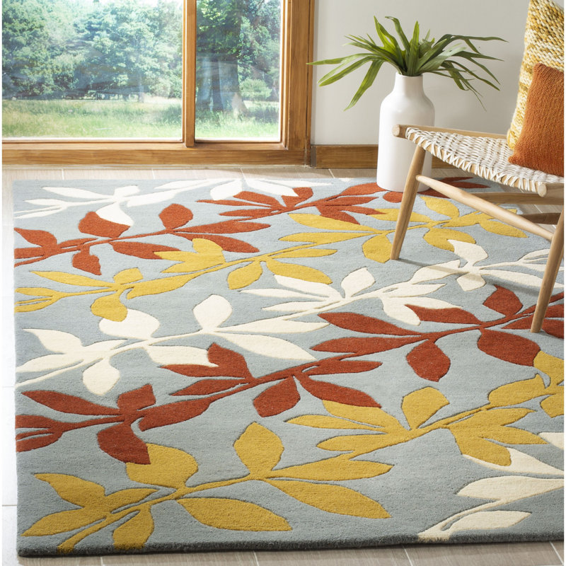 Tapis floral en laine et viscose touffeté à la main Avayah Soho, Rectangle 7 pi 6 po x 9 pi 6 po