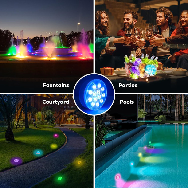 Pool Lights - 2 Pack, Rechargeable Submersible LED Pool Lights With Remote, IP68 Waterproof Pool Decor Light For Inground Pools, Above Ground Pools, Parties, Hot Tubs, Vase Bases