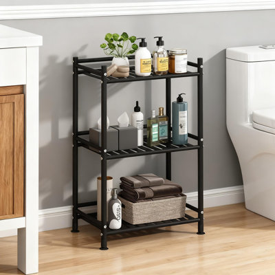 Étagère de rangement autoportante à 3 niveaux en métal pour la salle de bain, la cuisine, le salon et le couloir, support d'angle robuste avec de larges tablettes