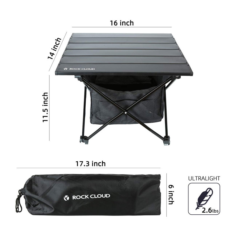 Table de camping pliante en aluminium, Noir