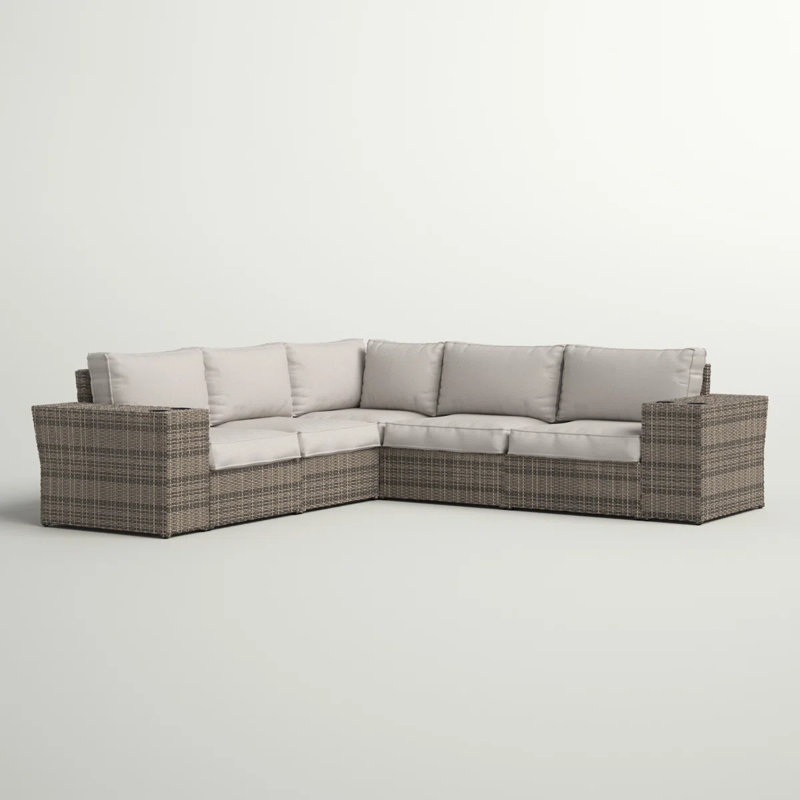 Canapé modulaire en osier avec coussins et porte-gobelets 7 pièces Jackson