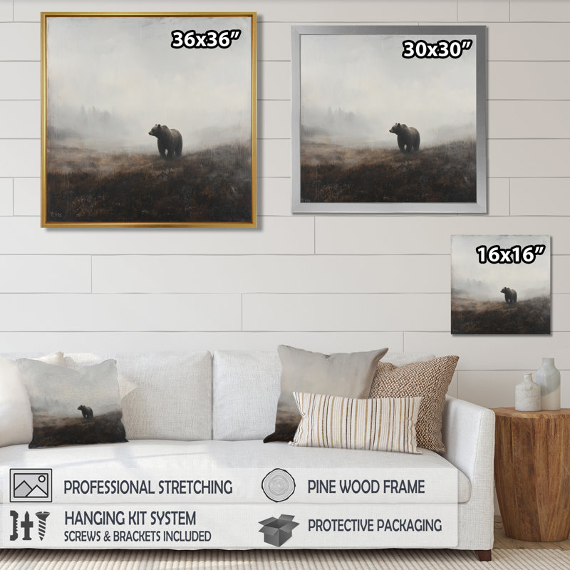 Ours Gennieve dans la vallée brumeuse - ours, art mural, H 30 po x l 30 po, Reproduction encadrée d'une seule photo, Blanc
