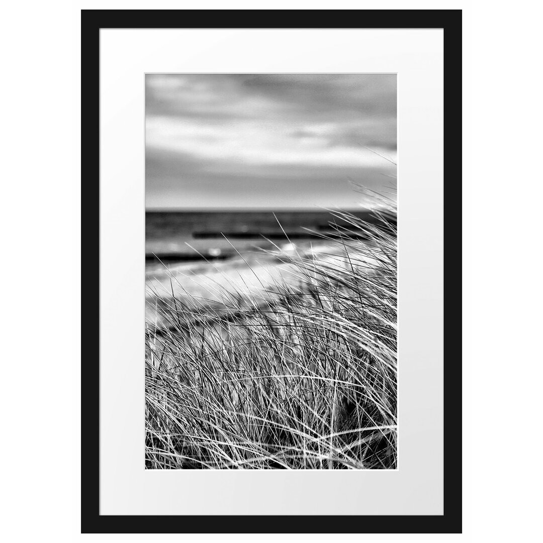 Gerahmtes Poster Sanddünen mit Schilfgras am Meer