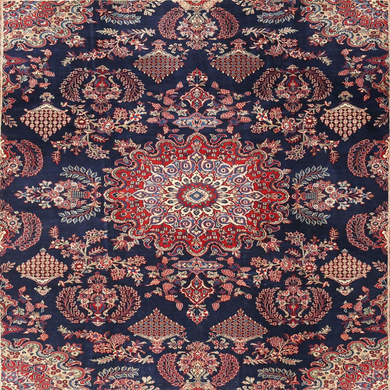 Tapis oriental rouge et bleu, Carré 7 pi