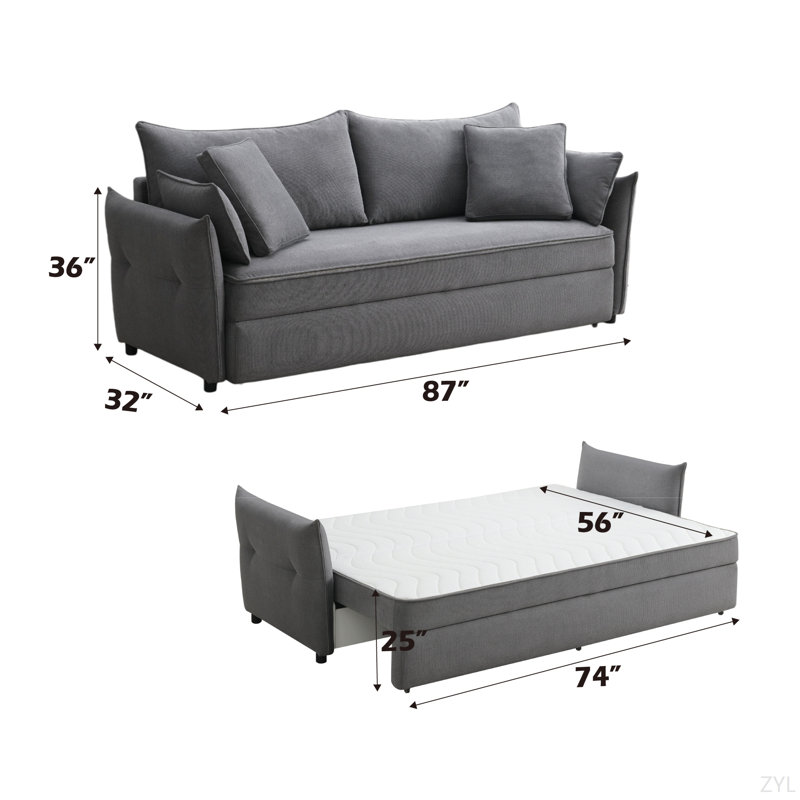 Lit gigogne escamotable en tissu avec rangement, Gris