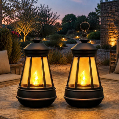 These 2 Pack mini waterproof solar lantern lights serve as replacement parts for outdoor statues, using small hanging LED lights for patio, yard, pathway, or garden decor and gifting to women, Grandma, or Mom.