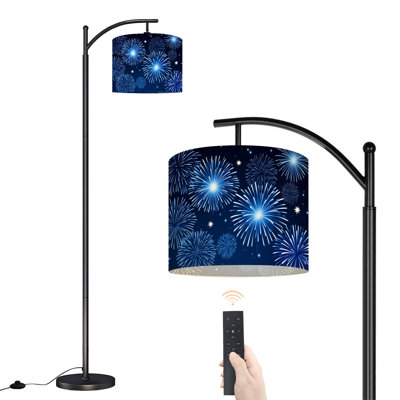 Arc Floor Lamp Blue Fireworks Exploding Night Sky Stars Floor Lamps with Remote LED Lights Adjustable Lamp Shades Tall Standing Lamps for Reading Office Living Room