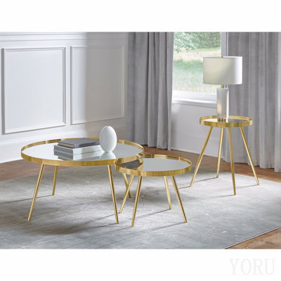 Ensemble de tables basses et de tables de bout dorées 3 pièces