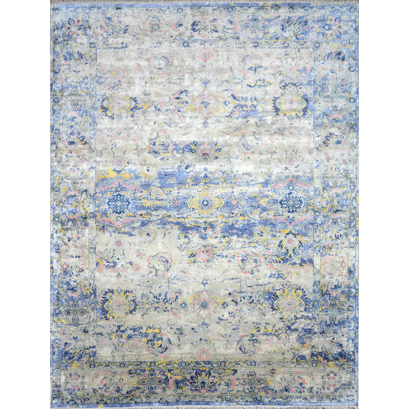Handmade Silk and Wool Abstract Area Rug, Rectangle 9' x 12'