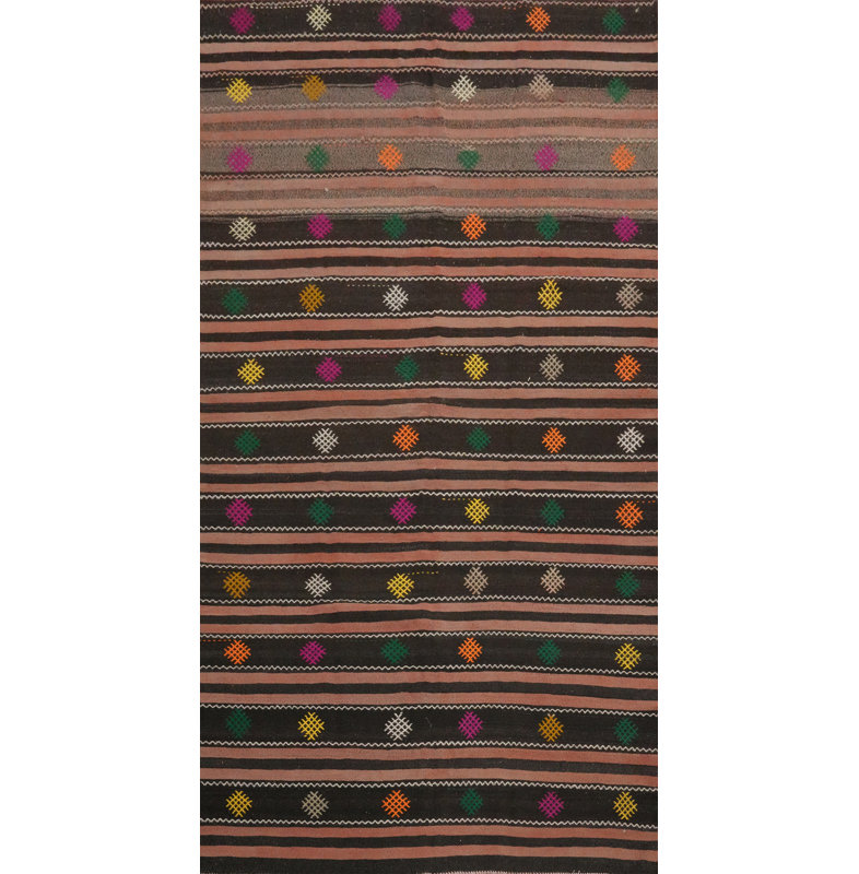 Tapis kilim tissé à la main 5 x 10 avec des accents multicolores