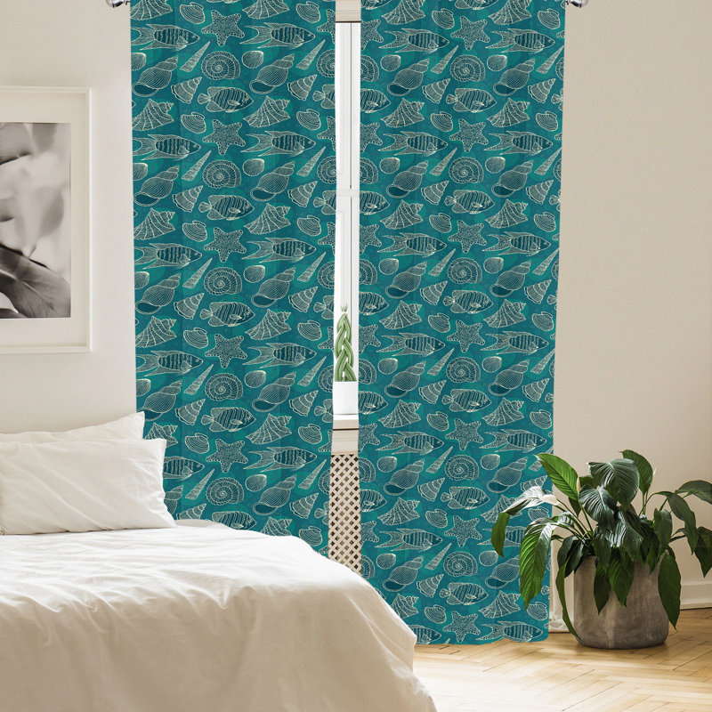 Sea Shells Semi-Sheer Rod Pocket Sliding Panel, 28" x 95"