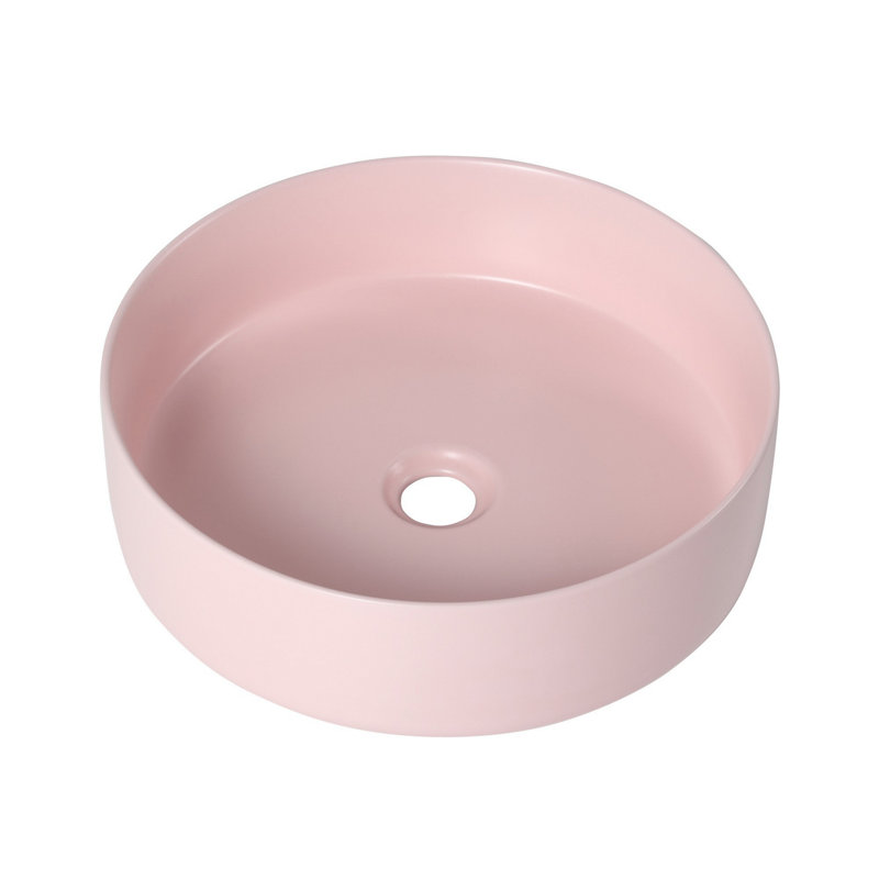 Ceramic Sink, Circular Vessel Bathroom Sink, Pink