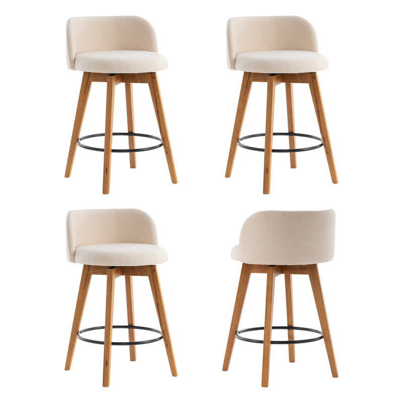 26" Counter Height Bar Stools With Chenille Fabric, 4, Dark Oak