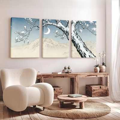 Moonlight Magnolia Tree Landscape, ensemble de 3 reproductions d'art sur toile tendues