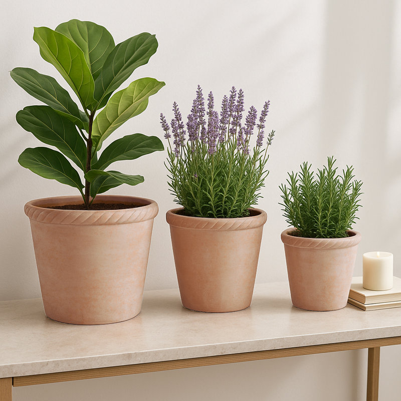 Ensemble de 3 pots de fleurs en argile fabriqués à la main - Design décoratif moderne et polyvalent, Rouge / Orange