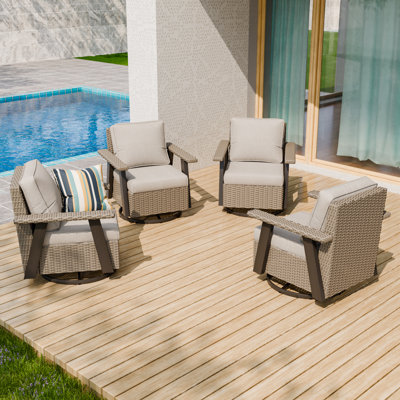 Outdoor Swivel Rocking Chairs Set, 360°Wicker Rocker Patio Rattan Chairs Patio Furniture Set by EAGLE PEAK