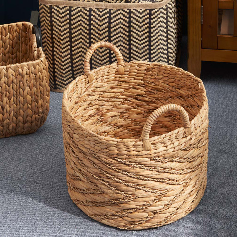 Round Water Hyacinth Seagrass Woven Basket with Handles