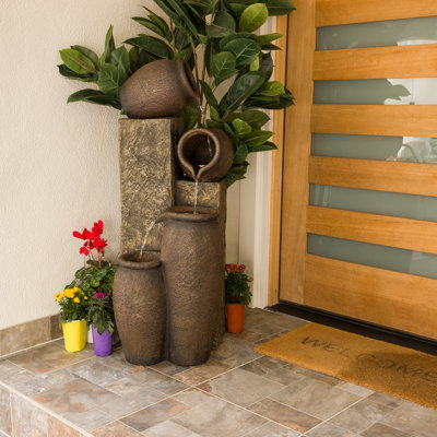 Pottery Indoor/Outdoor Floor Fountain, 43" Weather-Resistant with LED Light
