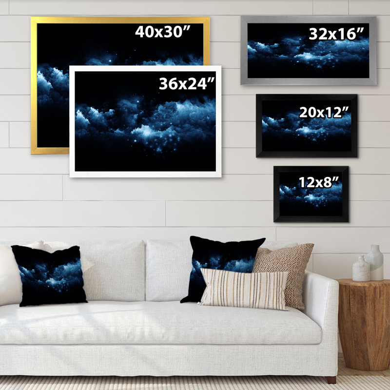 «Blue Element Fractal Clouds», reproduction de cadre photo sur toile, Cadre noir, H 8 po x l 12 po x P 1 po