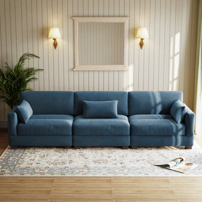 Maelina 3 - Piece Upholstered Corduroy Modular Sectional Sofa with Pillow Back and Solid Wood Legs