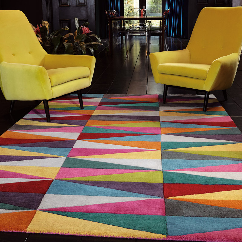 Nar Hand Tufted Wool Pink/Blue/Yellow Rug, Rectangle 200 x 300cm