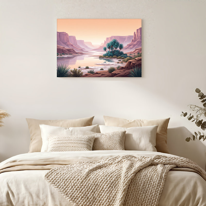 «Red Rock Canyon River» avec art mural sur toile de palmiers verts, H 12 po x l 18 po