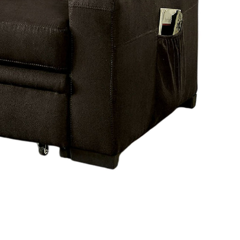 Canapé futon, revêtement en tissu brun, base coulissante, capitonnage à boutons