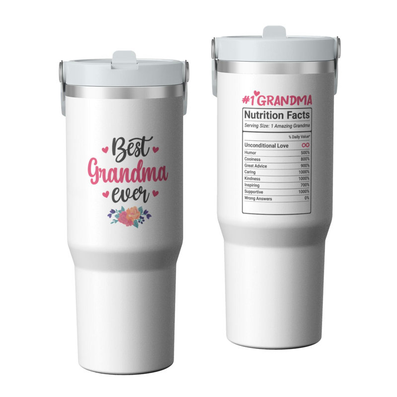 Gobelet 30 oz avec couvercle et poignée Gobelets isothermes en acier inoxydable Bouteille d'eau mignonne avec bascule (cadeau de grand-mère)