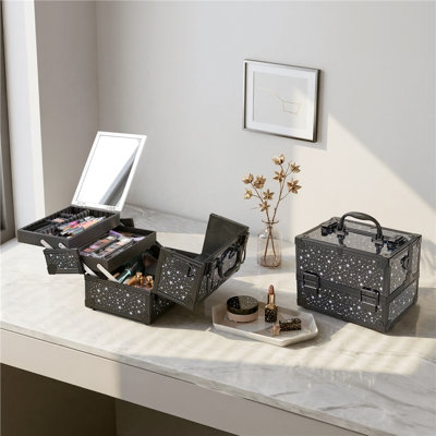 Portable Makeup Train Case Cosmetic Storage Case with Mirror