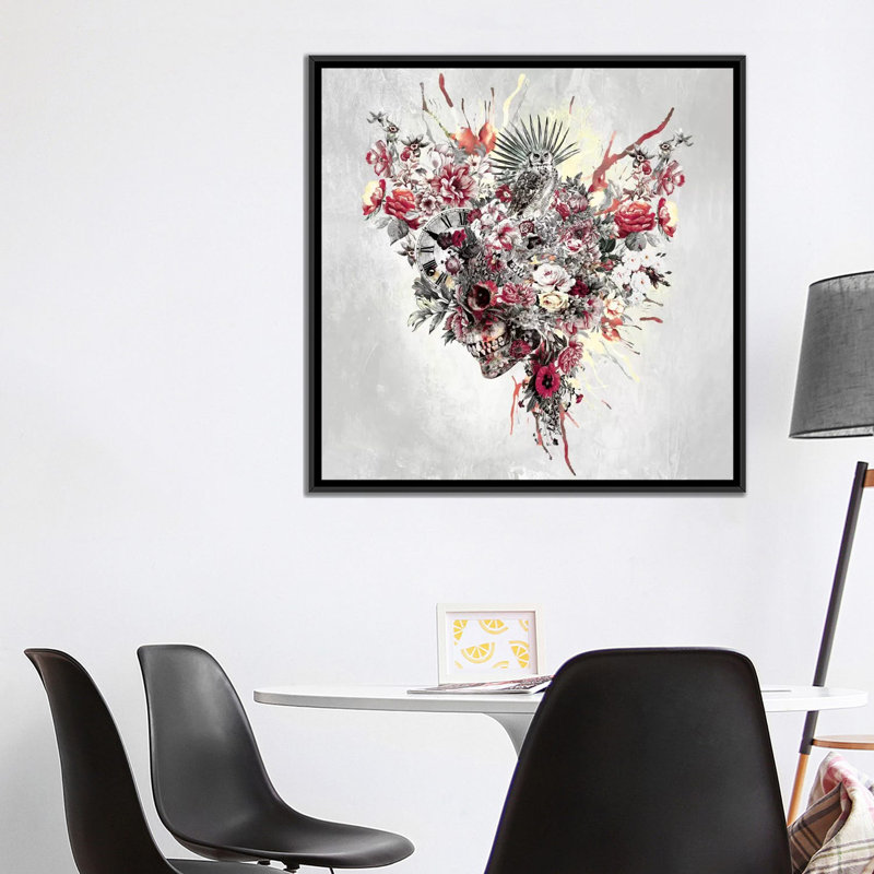 «Floral Skull Series», impression sur toile, H 18 po x l 18 po x P 1,5 po, Toile avec cadre flottant noir, Pas de tapis