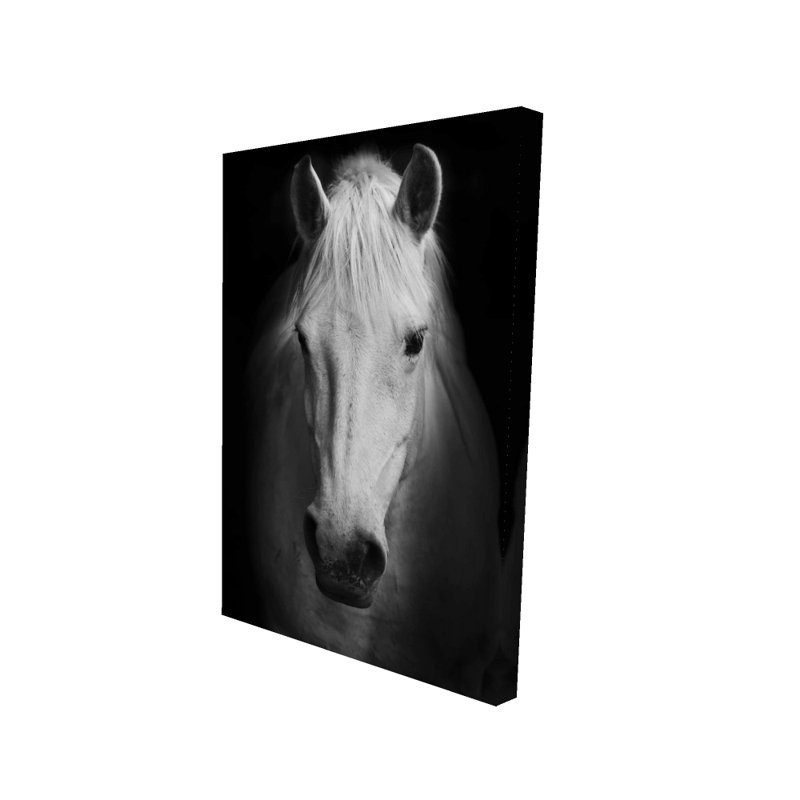 Toile cheval monochrome | Décoration murale blanche pour chambre à coucher, H 36 po x l 24 po