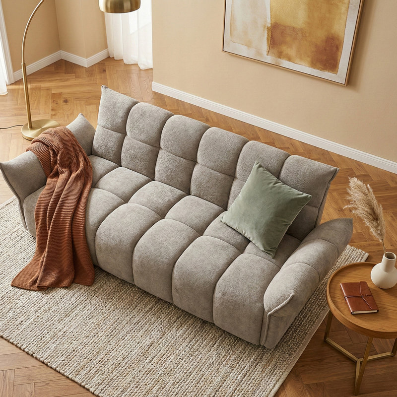 3 Seater Boucle Sofa Bed, Light Gray