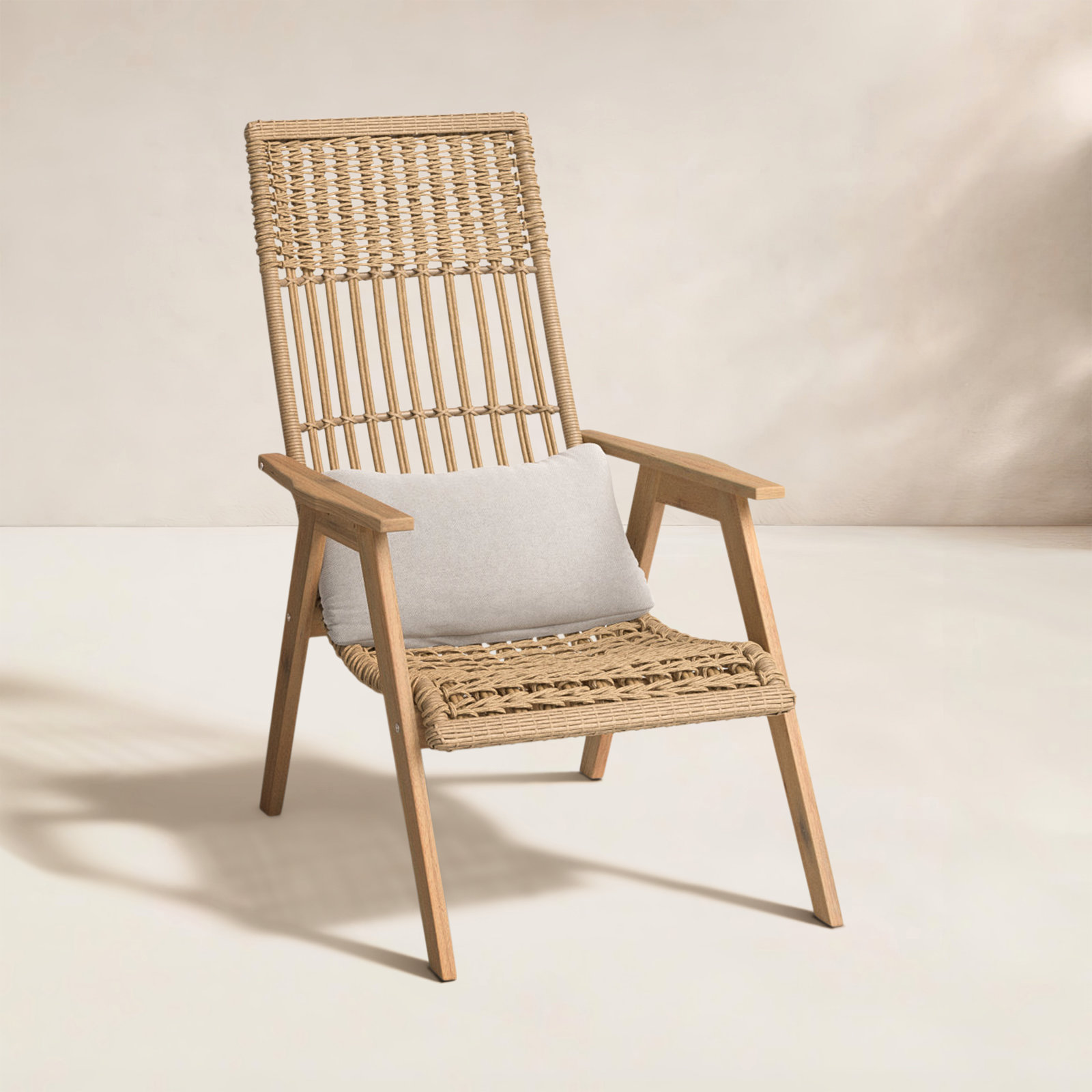 Anyston Teak Patio Lounge Chair, Natural Wicker