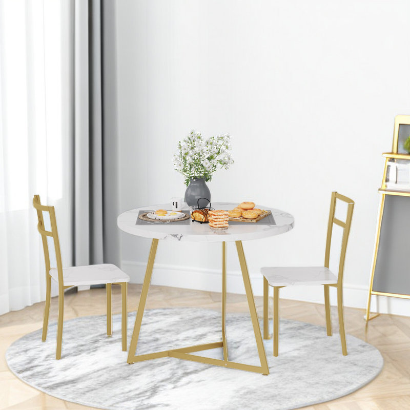 Ensemble de table de salle à manger pour 2 personnes, table de cuisine ronde et chaises pour 2, ensemble de table de salle à manger moderne 3 pièces