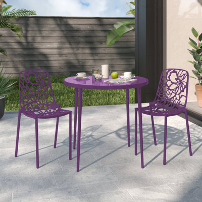 Rabia Outdoor Patio Aluminum Dining Side Chair with Floral Cutout Design