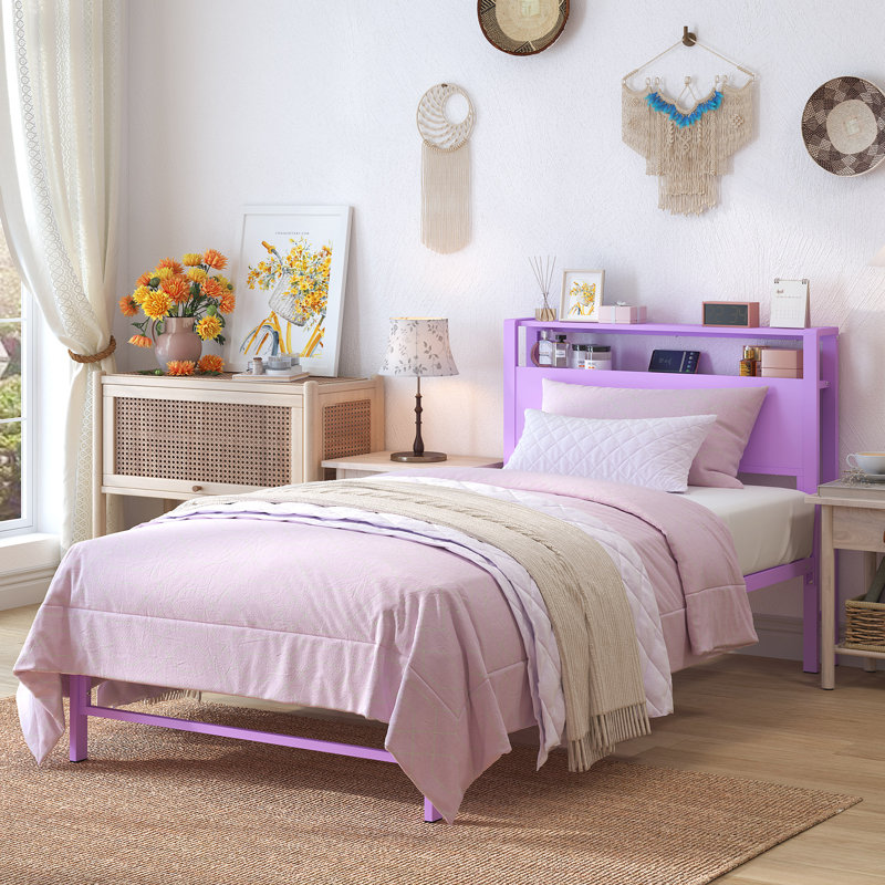 Jesselynn Twin Beds With Bookcase Storage, Purple