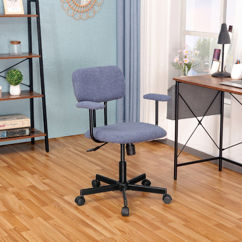 23'' Lamb Wool Armrest Task Chair - Adjustable Swivel with Tufted Back, Blue, Yes