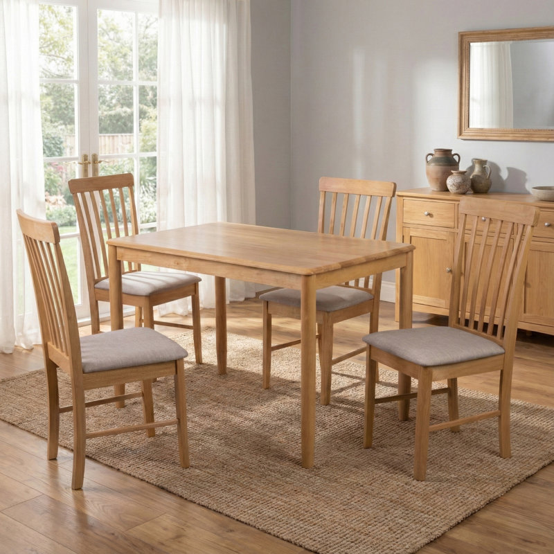 Ankrum 4 - Person Rubberwood Solid Wood Dining Set, White/Light Oak, Light Oak