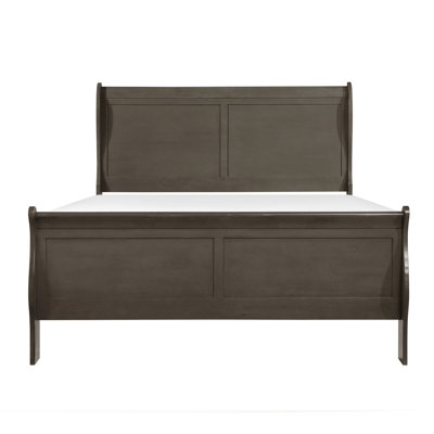 Lit double traditionnel gris de style inspiré pour la chambre à coucher, avec tête de lit et rails, sommier tapissier requis pour un assemblage simple