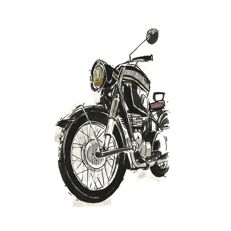 «Motorcycles In Ink IV» par Annie Warren - impression sur toile tendue, H 48 po x l 32 po