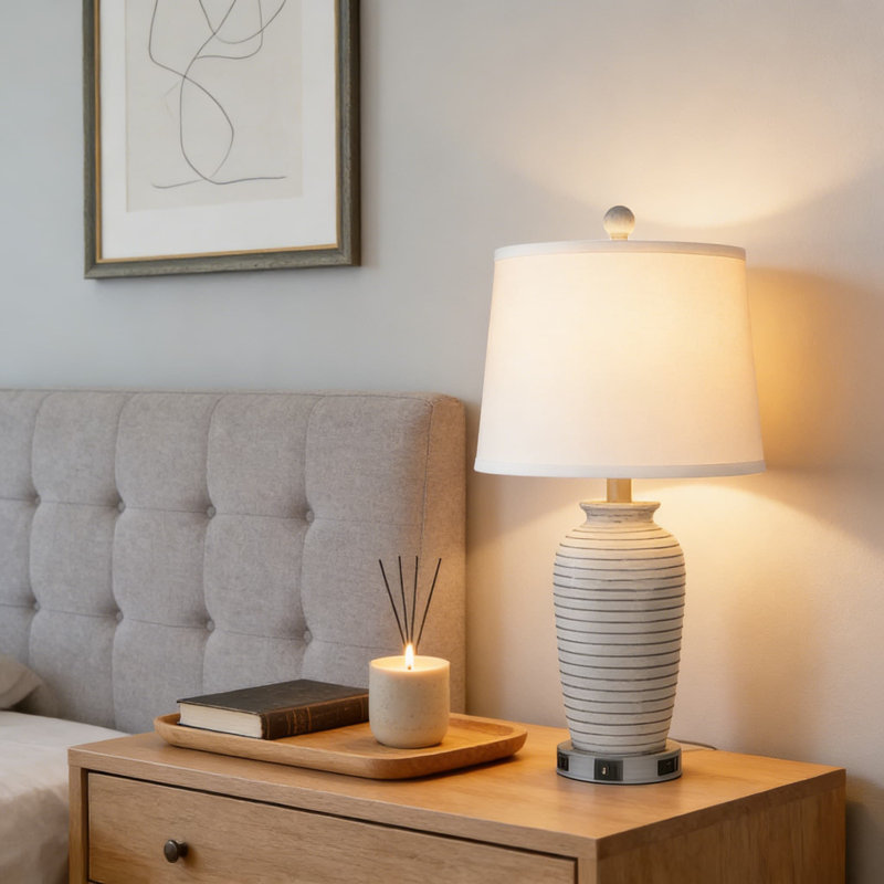 Ensemble de 2 lampes de table de ferme avec ports USB A + C et prise de courant CA, lampes de table de chevet rustiques à commande tactile à 3 voies pour la chambre à coucher et le salon (ampoules DEL incluses)