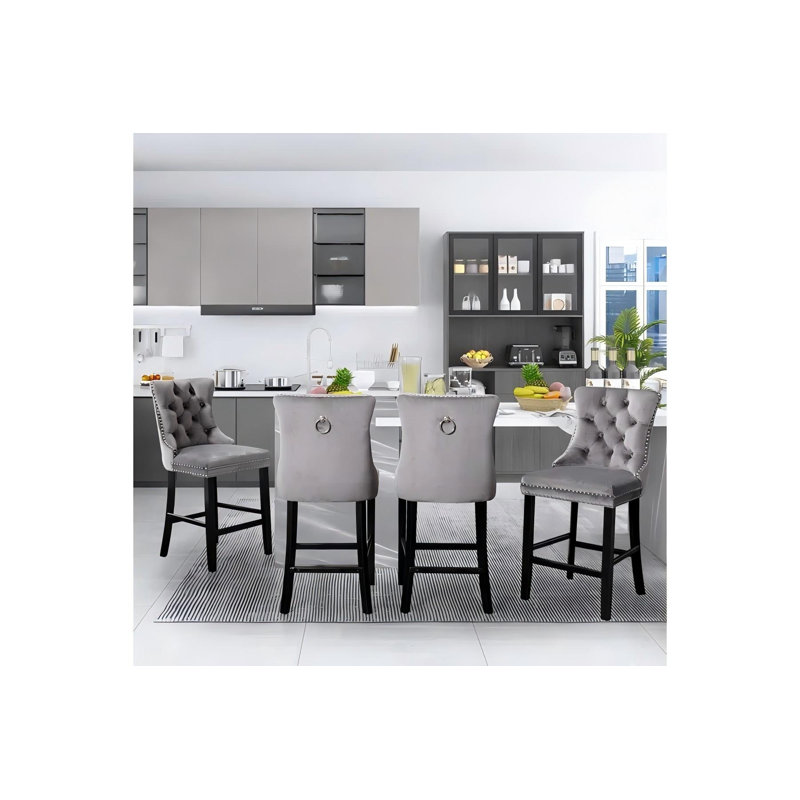 Modern Velvet Upholstered Bar Stools, Black, Blue
